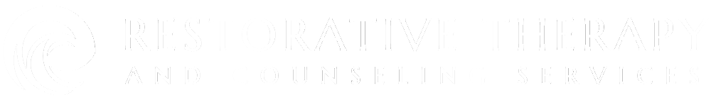 Restorative Therapy and Counseling Services logo with a circular wave design on the left.